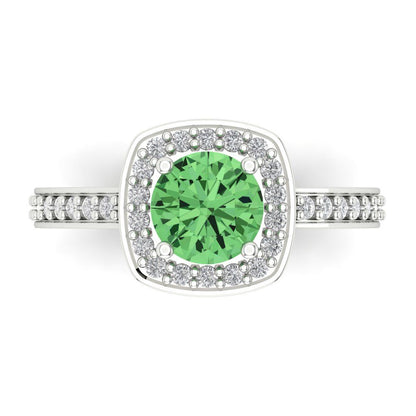 1.335 cttw Zirconia Simulated Green Diamond Solitaire with Zirconia Simulated Diamond Accents Engagement Ring - Solid Gold (VVS1, Round Cut,6.5mm)