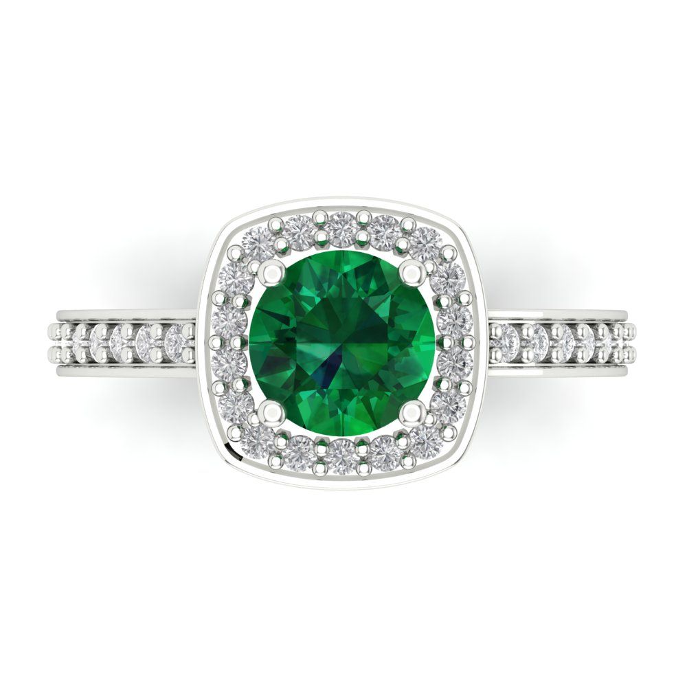1.335 cttw Simulated Emerald Solitaire with Zirconia Simulated Diamond Accents Engagement Ring - Solid Gold (Round Cut,6.5mm)