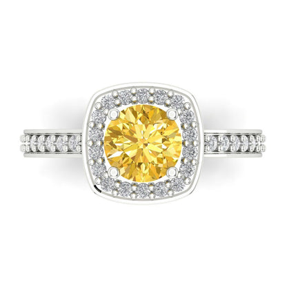 1.335 cttw Zirconia Simulated Yellow Diamond Solitaire with Zirconia Simulated Diamond Accents Engagement Ring - Solid Gold (VVS1, Round Cut,6.5mm)