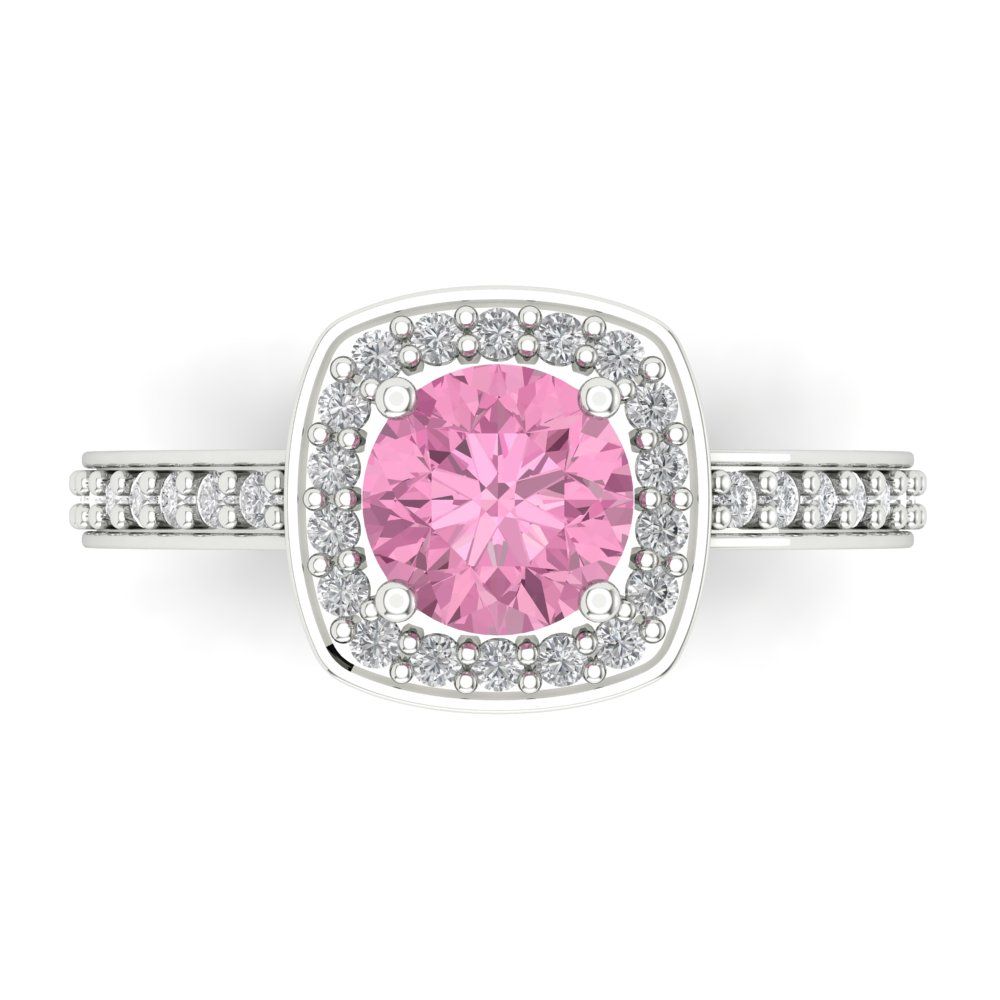 1.335 cttw Zirconia Simulated Pink Diamond Solitaire with Zirconia Simulated Diamond Accents Engagement Ring - Solid Gold (VVS1, Round Cut,6.5mm)