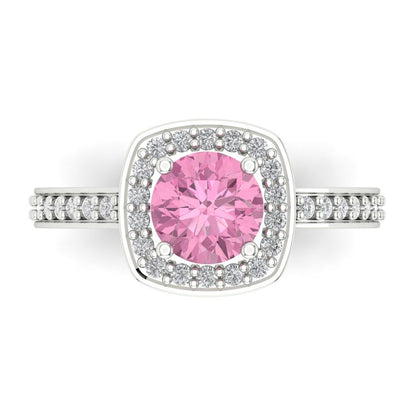1.335 cttw Zirconia Simulated Pink Diamond Solitaire with Zirconia Simulated Diamond Accents Engagement Ring - Solid Gold (VVS1, Round Cut,6.5mm)