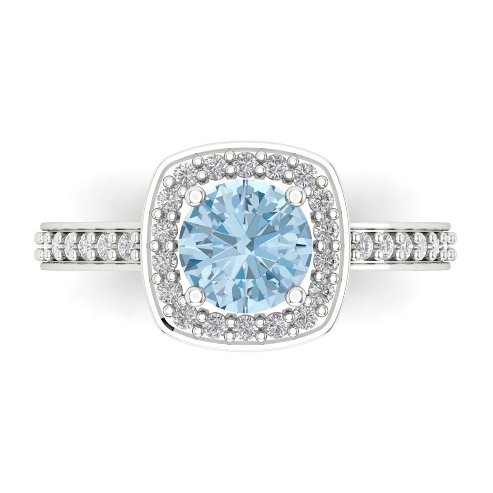 1.335 cttw Natural Sky Blue Topaz Solitaire with Zirconia Simulated Diamond Accents Engagement Ring - Solid Gold (Round Cut,6.5mm)