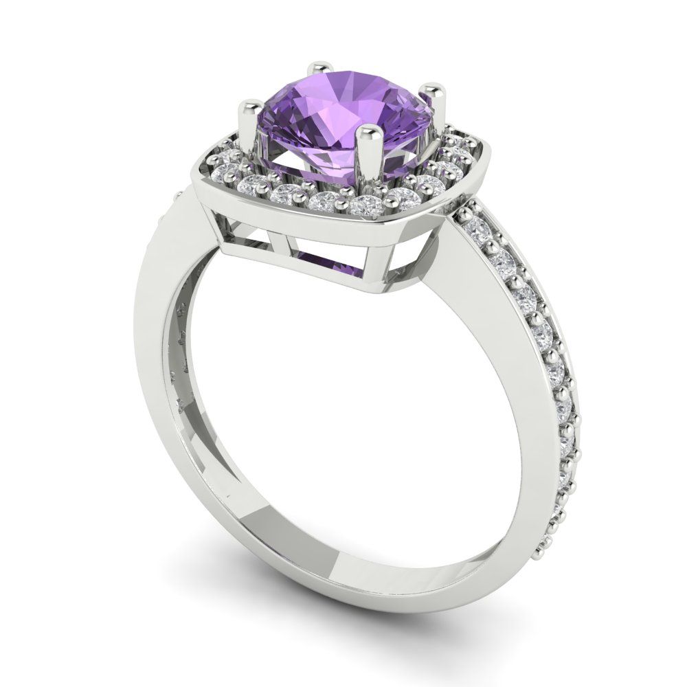 1.335 cttw Simulated Alexandrite Solitaire with Zirconia Simulated Diamond Accents Engagement Ring - Solid Gold (Round Cut,6.5mm)