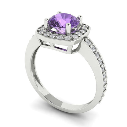 1.335 cttw Simulated Alexandrite Solitaire with Zirconia Simulated Diamond Accents Engagement Ring - Solid Gold (Round Cut,6.5mm)