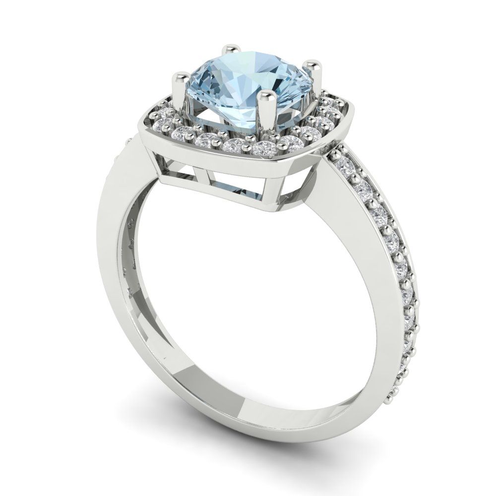 1.335 cttw Zirconia Simulated Blue Diamond Solitaire with Zirconia Simulated Diamond Accents Engagement Ring - Solid Gold (VVS1, Round Cut,6.5mm)