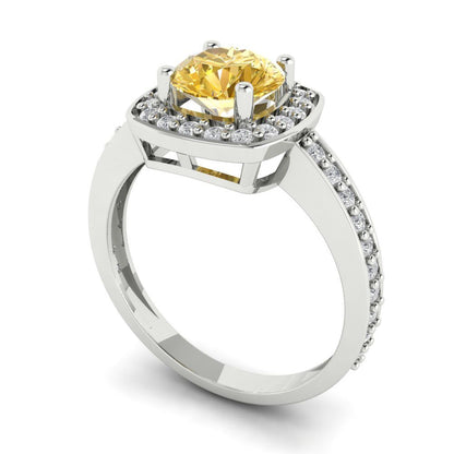 1.335 cttw Yellow Moissanite Solitaire with Zirconia Simulated Diamond Accents Engagement Ring - Solid Gold (Round Cut,6.5mm)