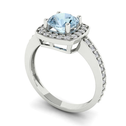 1.335 cttw Natural Sky Blue Topaz Solitaire with Zirconia Simulated Diamond Accents Engagement Ring - Solid Gold (Round Cut,6.5mm)