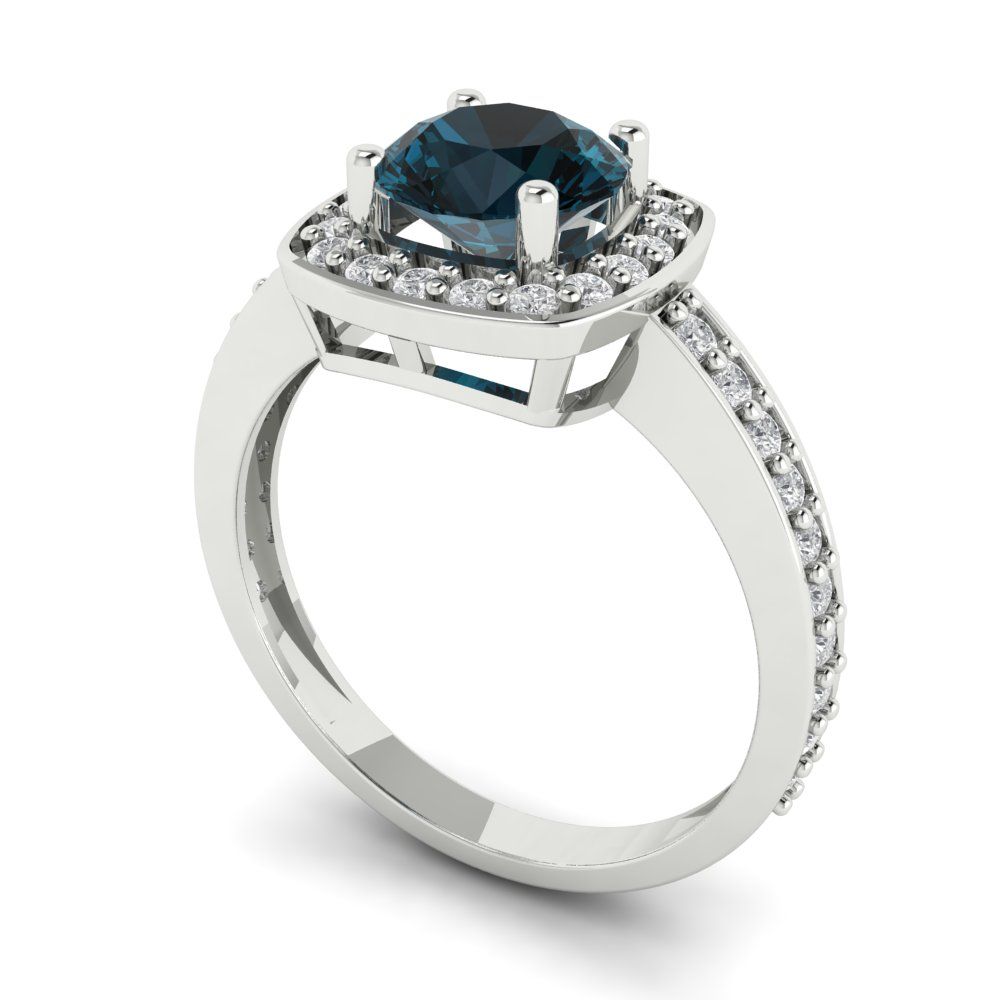 1.335 cttw Natural London Blue Topaz Solitaire with Zirconia Simulated Diamond Accents Engagement Ring - Solid Gold (Round Cut,6.5mm)