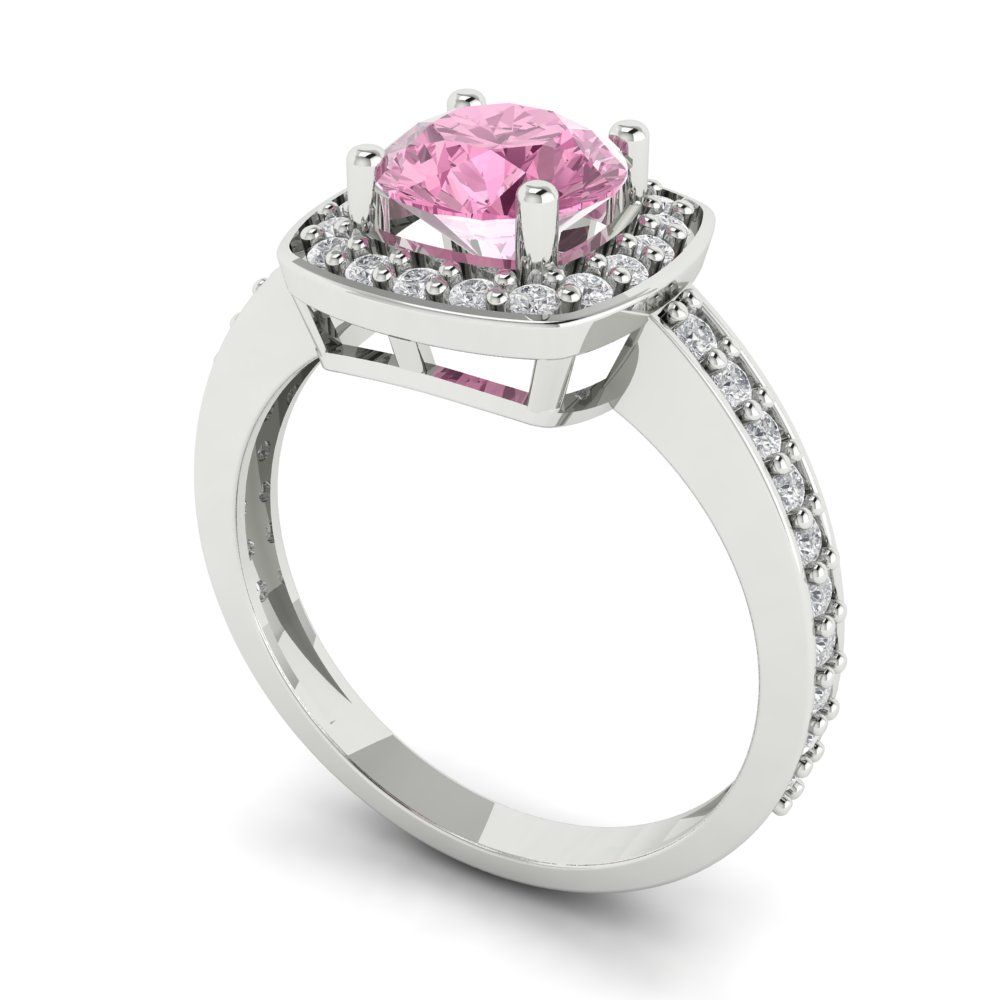 1.335 cttw Zirconia Simulated Pink Diamond Solitaire with Zirconia Simulated Diamond Accents Engagement Ring - Solid Gold (VVS1, Round Cut,6.5mm)