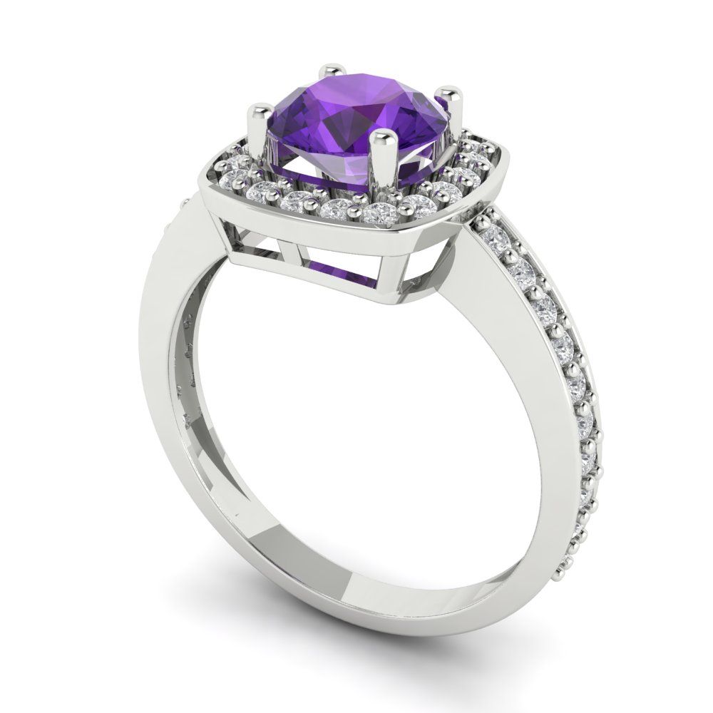 1.335 cttw Natural Amethyst Solitaire with Zirconia Simulated Diamond Accents Engagement Ring - Solid Gold (Round Cut,6.5mm)