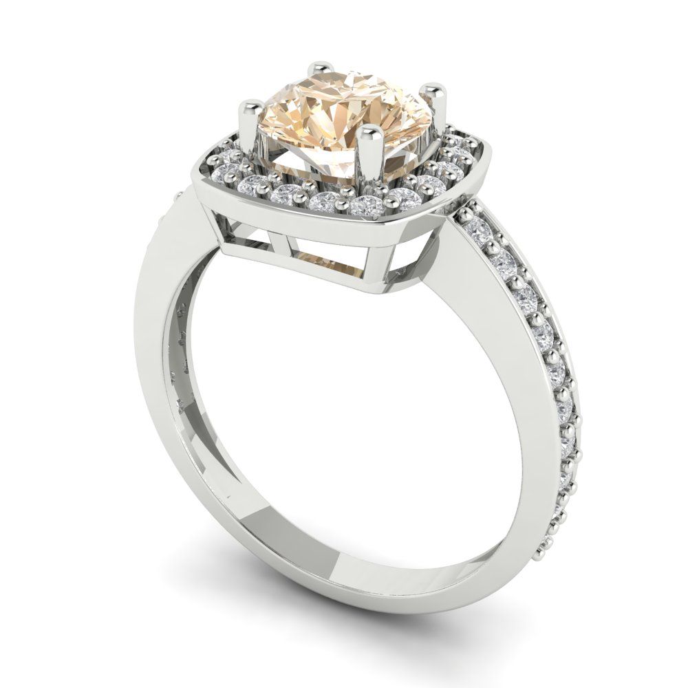 1.335 cttw Natural Morganite Solitaire with Zirconia Simulated Diamond Accents Engagement Ring - Solid Gold (Round Cut,6.5mm)
