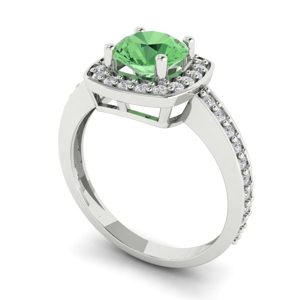 1.335 cttw Zirconia Simulated Green Diamond Solitaire with Zirconia Simulated Diamond Accents Engagement Ring - Solid Gold (VVS1, Round Cut,6.5mm)