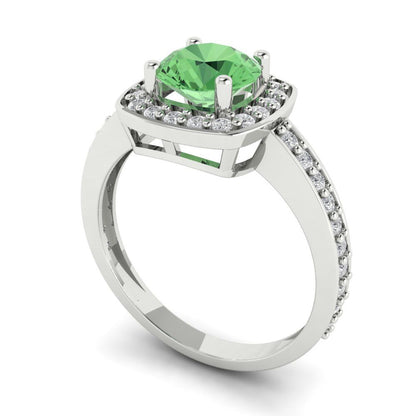 1.335 cttw Zirconia Simulated Green Diamond Solitaire with Zirconia Simulated Diamond Accents Engagement Ring - Solid Gold (VVS1, Round Cut,6.5mm)