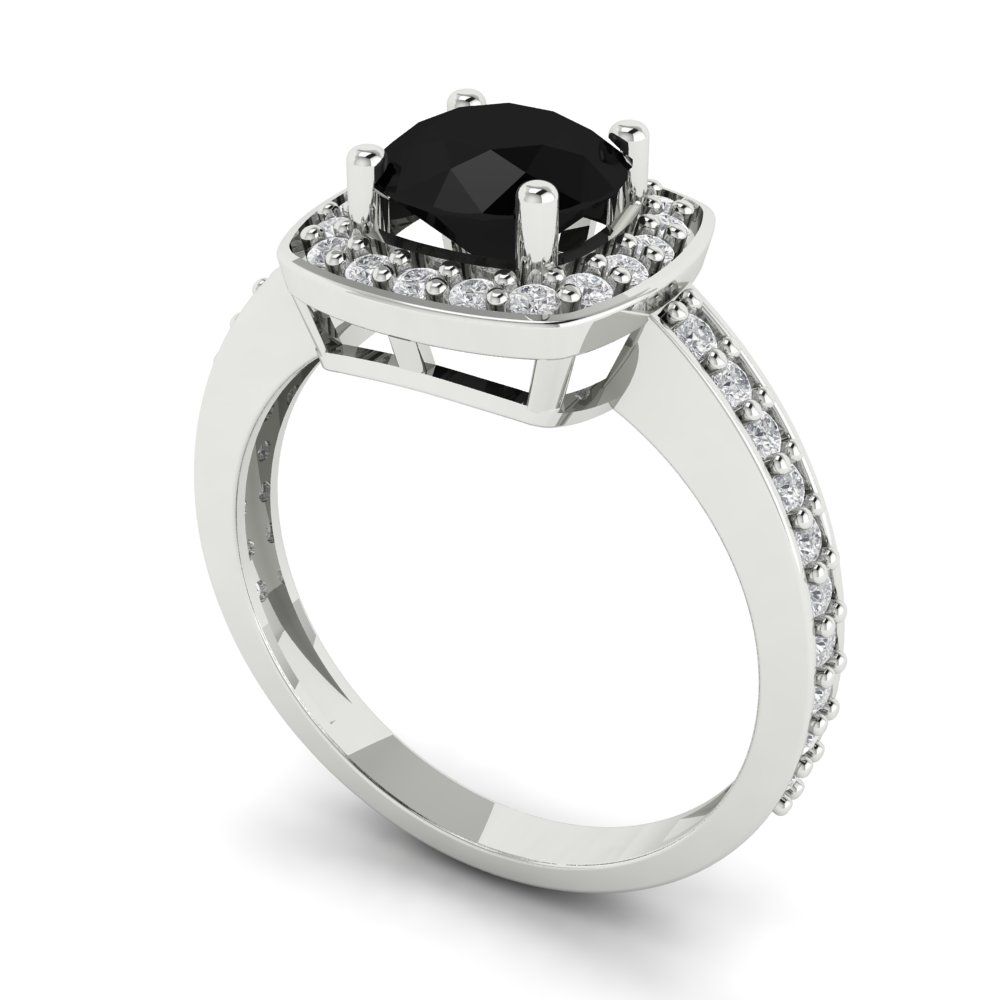 1.335 cttw Natural Onyx Solitaire with Zirconia Simulated Diamond Accents Engagement Ring - Solid Gold (Round Cut,6.5mm)