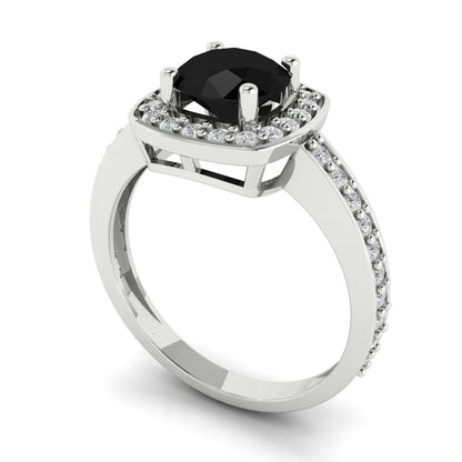 1.335 cttw Natural Onyx Solitaire with Zirconia Simulated Diamond Accents Engagement Ring - Solid Gold (Round Cut,6.5mm)