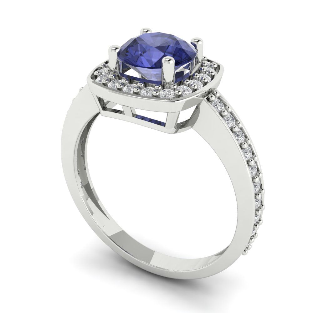 1.335 cttw Simulated Tanzanite Solitaire with Zirconia Simulated Diamond Accents Engagement Ring - Solid Gold (Round Cut,6.5mm)