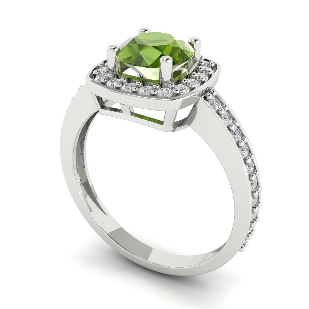 1.335 cttw Natural Peridot Solitaire with Zirconia Simulated Diamond Accents Engagement Ring - Solid Gold (Round Cut,6.5mm)