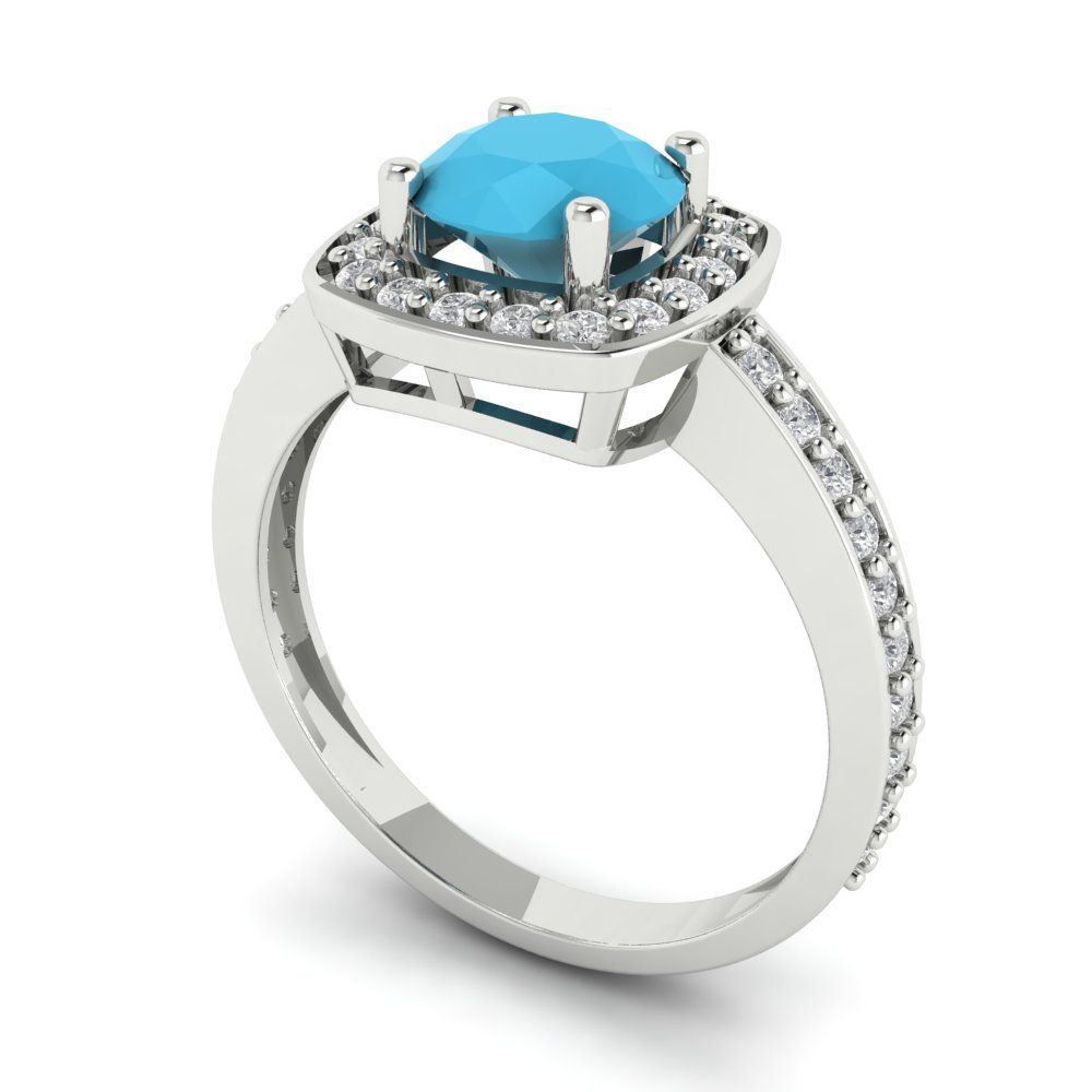 1.335 cttw Simulated Turquoise Solitaire with Zirconia Simulated Diamond Accents Engagement Ring - Solid Gold (Round Cut,6.5mm)