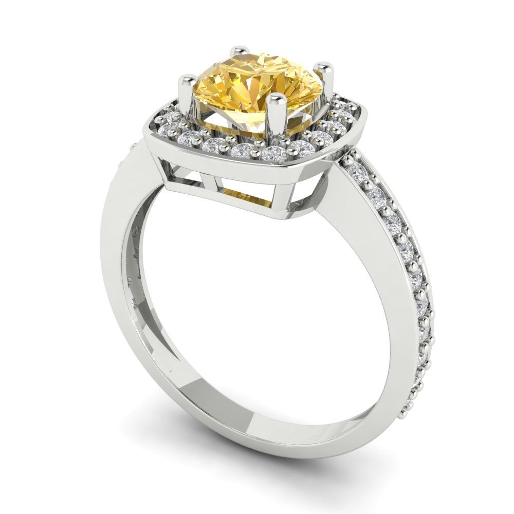 1.335 cttw Natural Citrine Solitaire with Zirconia Simulated Diamond Accents Engagement Ring - Solid Gold (Round Cut,6.5mm)