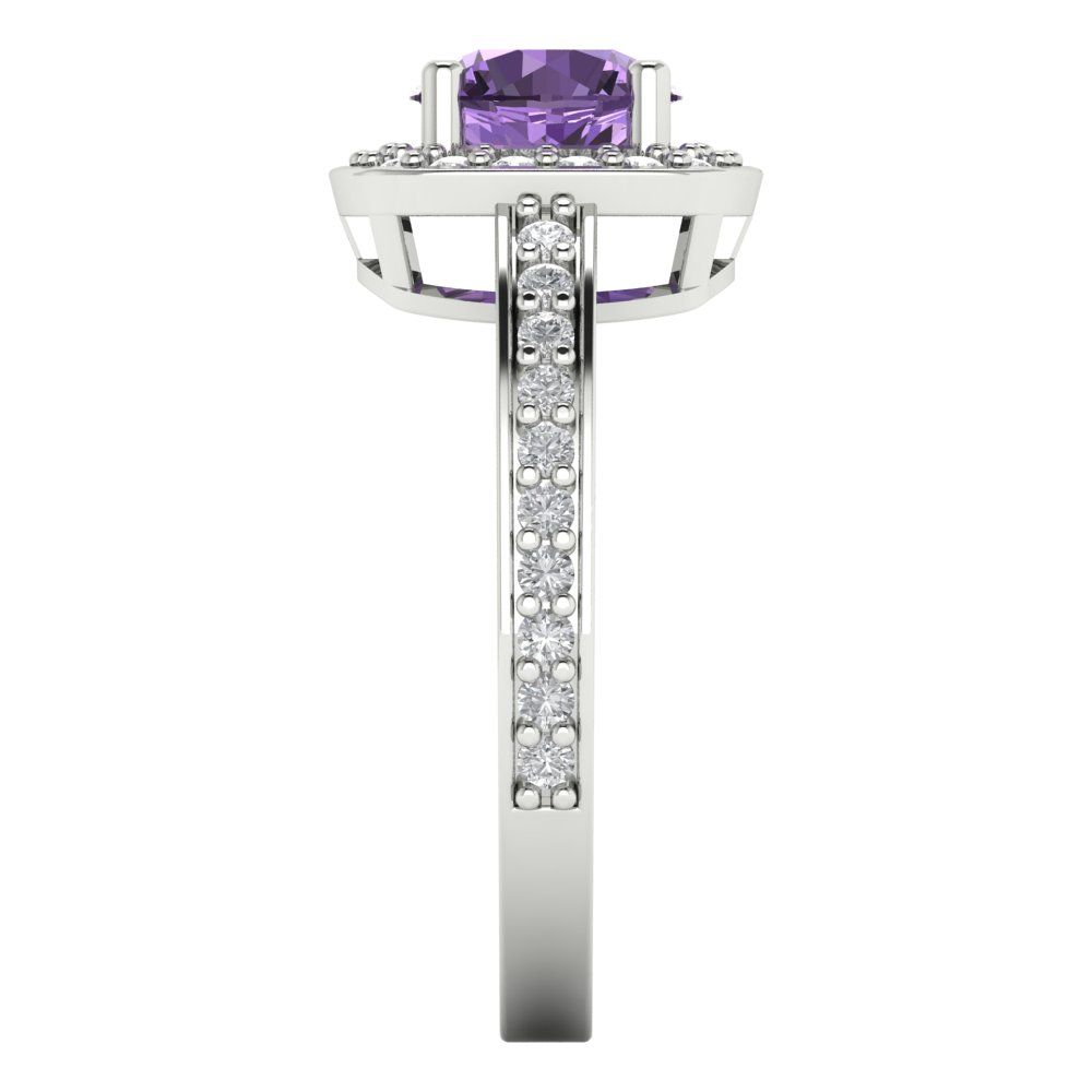 1.335 cttw Simulated Alexandrite Solitaire with Zirconia Simulated Diamond Accents Engagement Ring - Solid Gold (Round Cut,6.5mm)