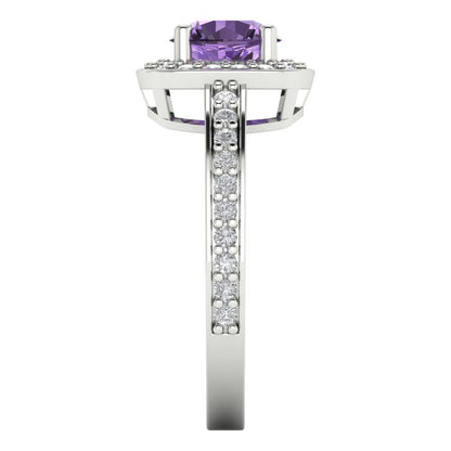 1.335 cttw Simulated Alexandrite Solitaire with Zirconia Simulated Diamond Accents Engagement Ring - Solid Gold (Round Cut,6.5mm)