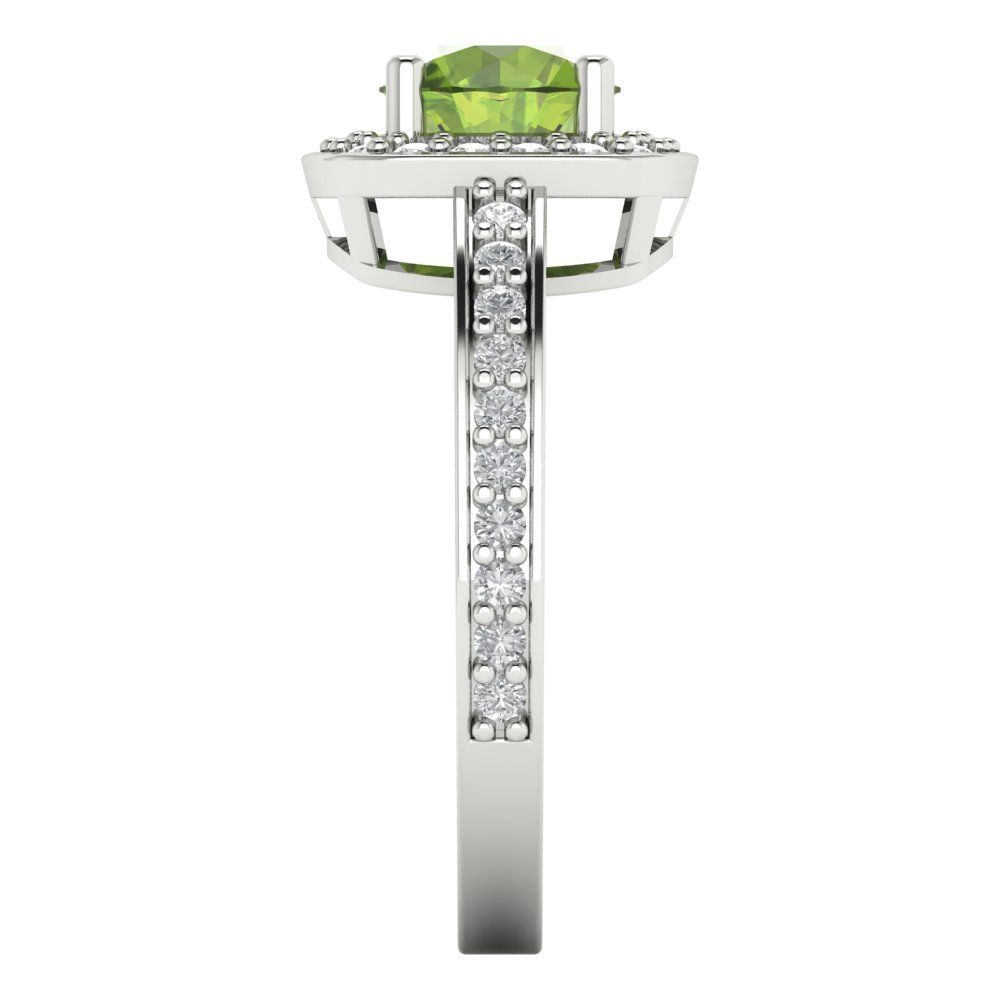 1.335 cttw Natural Peridot Solitaire with Zirconia Simulated Diamond Accents Engagement Ring - Solid Gold (Round Cut,6.5mm)