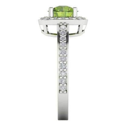 1.335 cttw Natural Peridot Solitaire with Zirconia Simulated Diamond Accents Engagement Ring - Solid Gold (Round Cut,6.5mm)