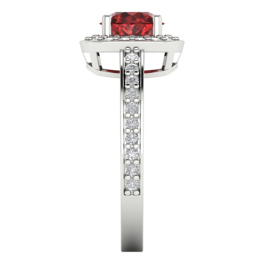 1.335 cttw Natural Garnet Solitaire with Zirconia Simulated Diamond Accents Engagement Ring - Solid Gold (Round Cut,6.5mm)