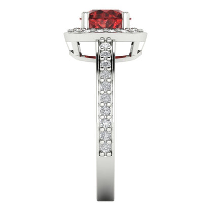 1.335 cttw Natural Garnet Solitaire with Zirconia Simulated Diamond Accents Engagement Ring - Solid Gold (Round Cut,6.5mm)