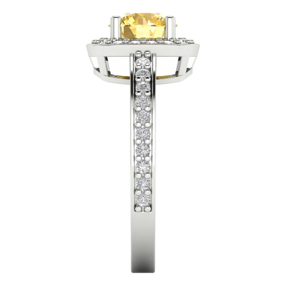 1.335 cttw Natural Citrine Solitaire with Zirconia Simulated Diamond Accents Engagement Ring - Solid Gold (Round Cut,6.5mm)