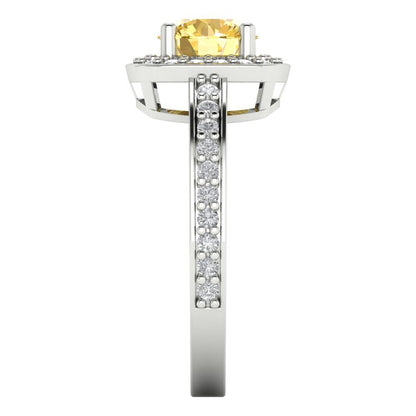 1.335 cttw Natural Citrine Solitaire with Zirconia Simulated Diamond Accents Engagement Ring - Solid Gold (Round Cut,6.5mm)