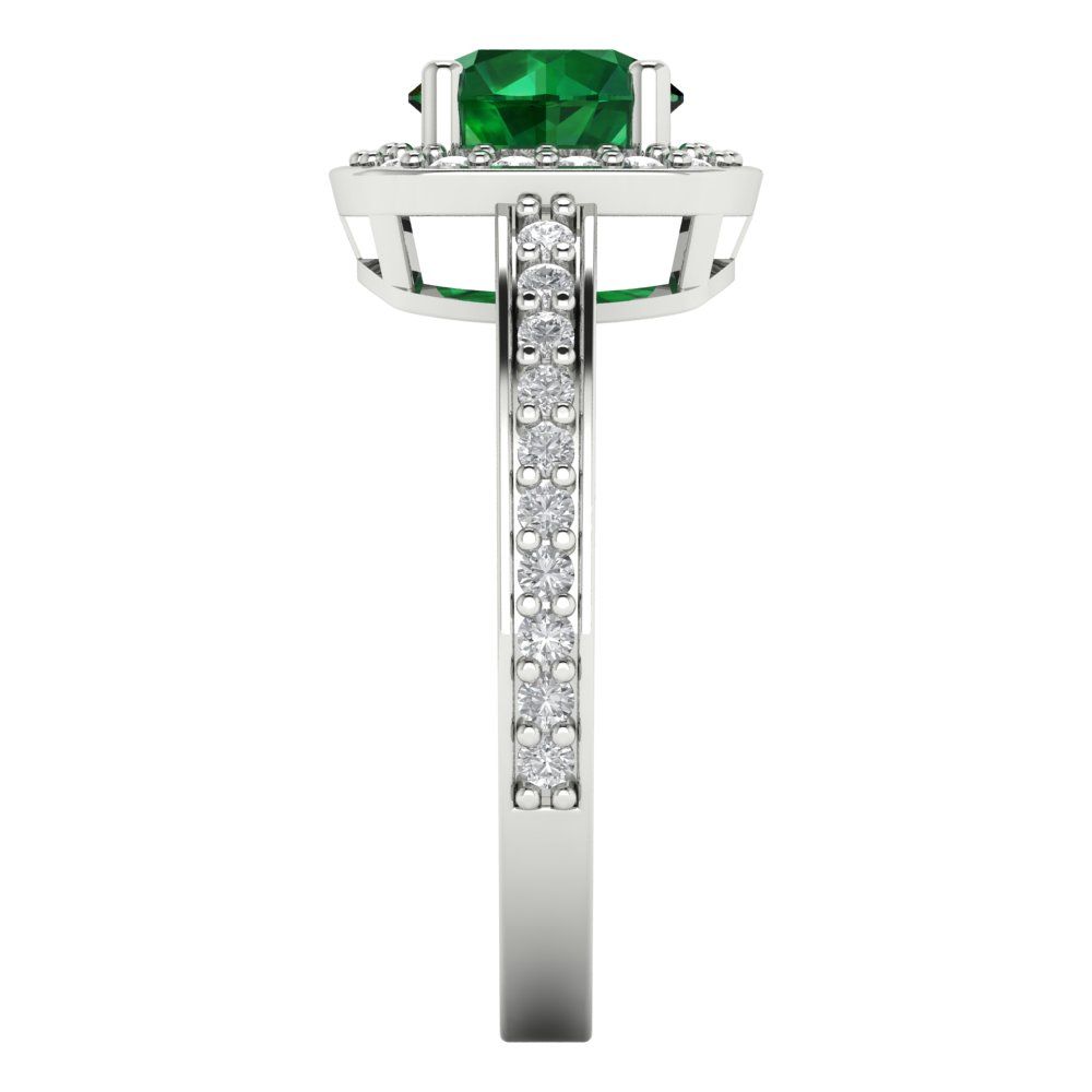 1.335 cttw Simulated Emerald Solitaire with Zirconia Simulated Diamond Accents Engagement Ring - Solid Gold (Round Cut,6.5mm)