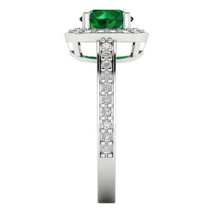 1.335 cttw Simulated Emerald Solitaire with Zirconia Simulated Diamond Accents Engagement Ring - Solid Gold (Round Cut,6.5mm)