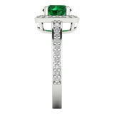 1.24 ct Brilliant Round Cut Simulated Emerald Stone White Gold halo Solitaire with Accents Ring
