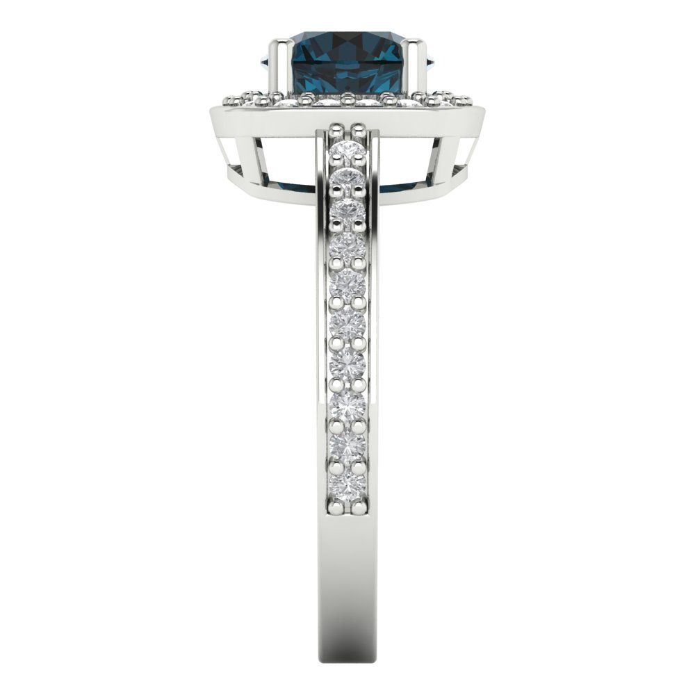 1.335 cttw Natural London Blue Topaz Solitaire with Zirconia Simulated Diamond Accents Engagement Ring - Solid Gold (Round Cut,6.5mm)