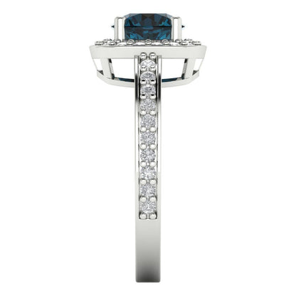 1.335 cttw Natural London Blue Topaz Solitaire with Zirconia Simulated Diamond Accents Engagement Ring - Solid Gold (Round Cut,6.5mm)
