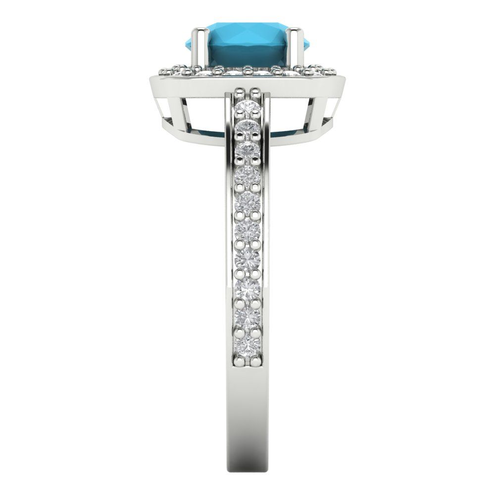 1.335 cttw Simulated Turquoise Solitaire with Zirconia Simulated Diamond Accents Engagement Ring - Solid Gold (Round Cut,6.5mm)