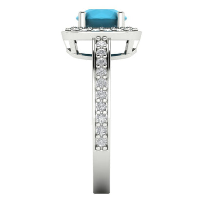 1.335 cttw Simulated Turquoise Solitaire with Zirconia Simulated Diamond Accents Engagement Ring - Solid Gold (Round Cut,6.5mm)