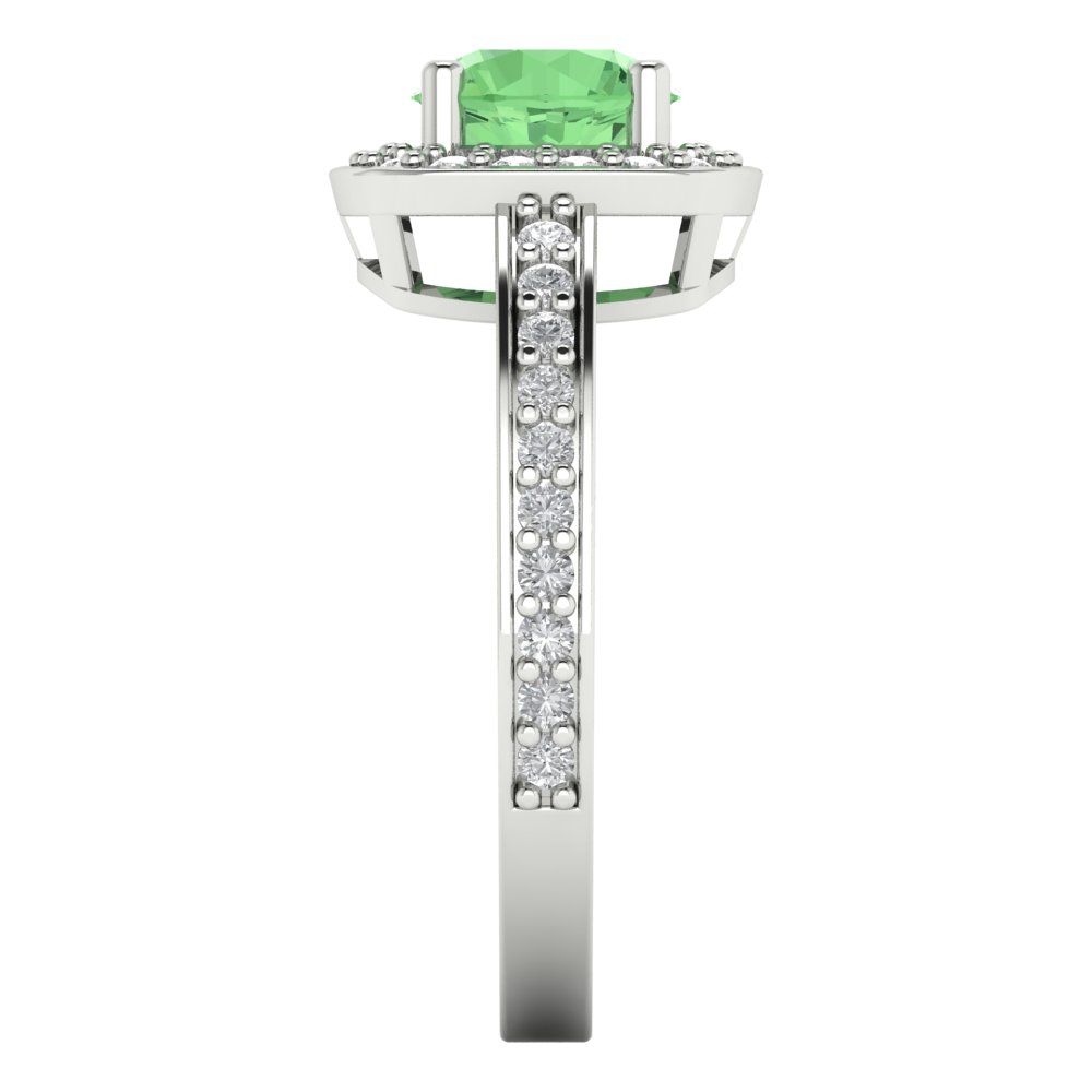 1.335 cttw Zirconia Simulated Green Diamond Solitaire with Zirconia Simulated Diamond Accents Engagement Ring - Solid Gold (VVS1, Round Cut,6.5mm)