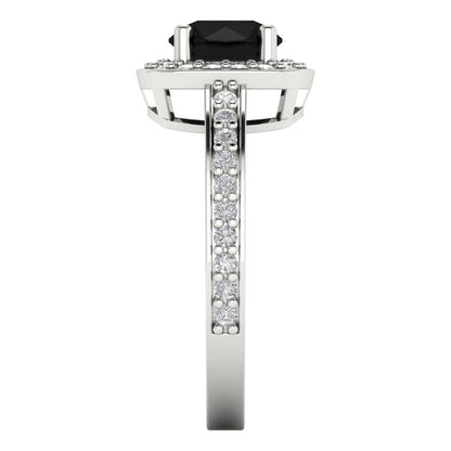 1.335 cttw Natural Onyx Solitaire with Zirconia Simulated Diamond Accents Engagement Ring - Solid Gold (Round Cut,6.5mm)