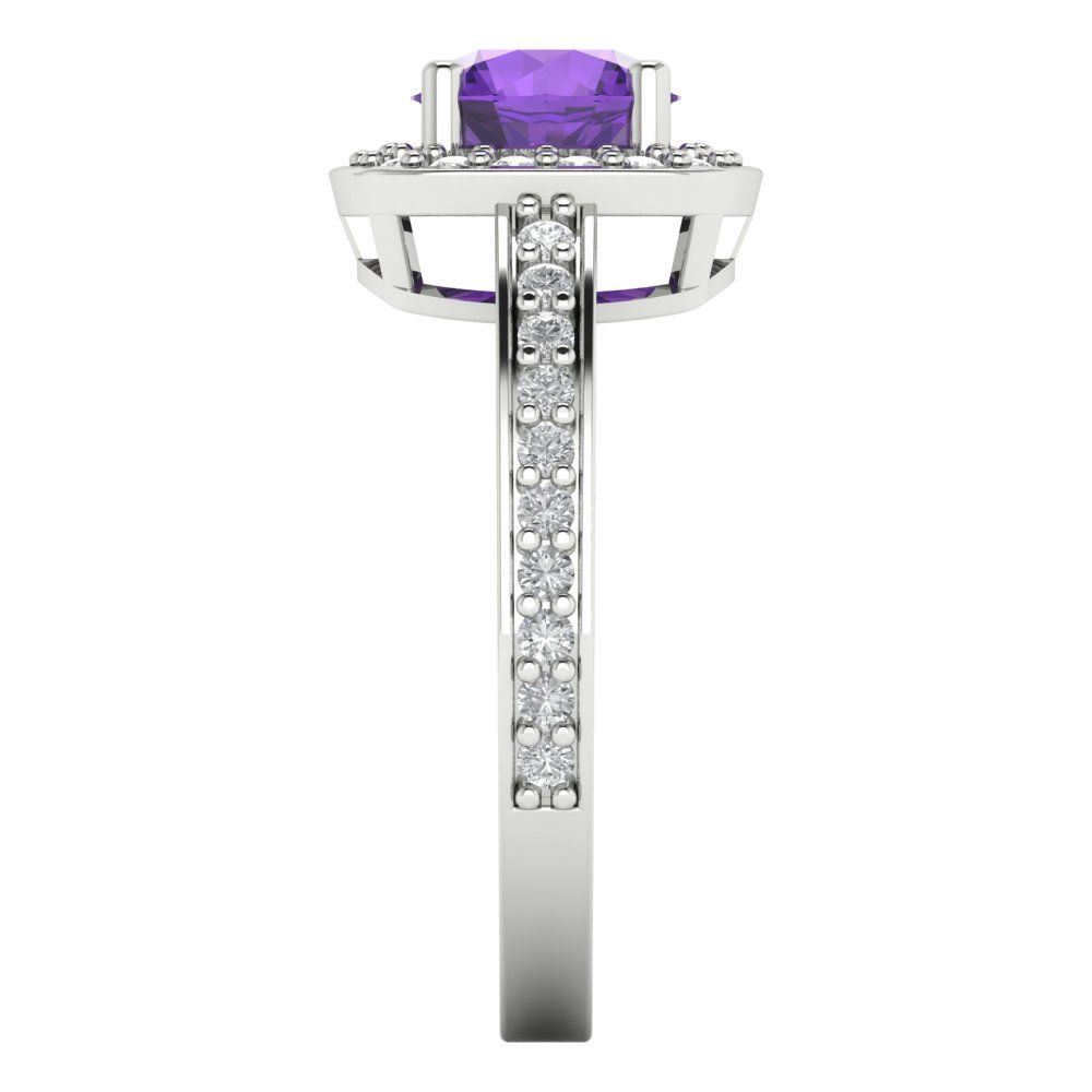 1.335 cttw Natural Amethyst Solitaire with Zirconia Simulated Diamond Accents Engagement Ring - Solid Gold (Round Cut,6.5mm)