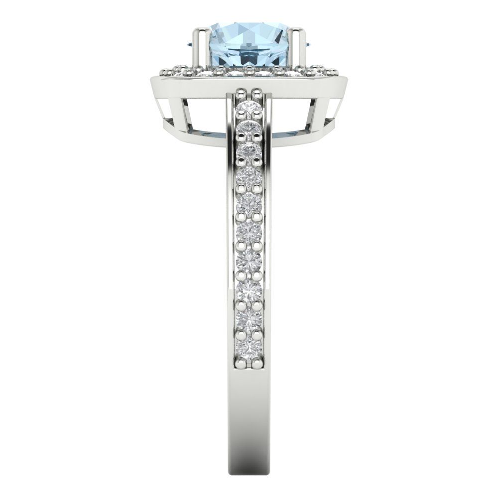 1.335 cttw Natural Sky Blue Topaz Solitaire with Zirconia Simulated Diamond Accents Engagement Ring - Solid Gold (Round Cut,6.5mm)