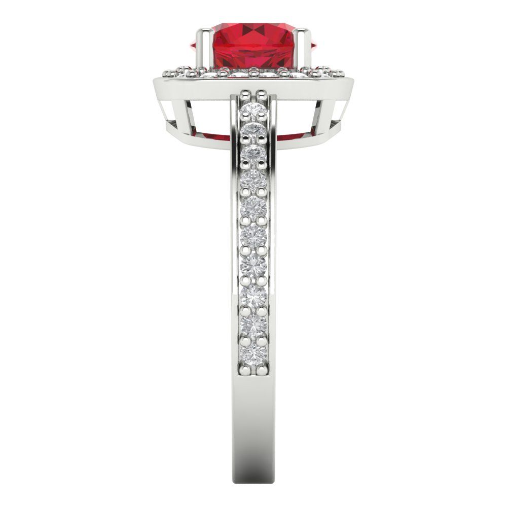 1.335 cttw Simulated Ruby Solitaire with Zirconia Simulated Diamond Accents Engagement Ring - Solid Gold (Round Cut,6.5mm)