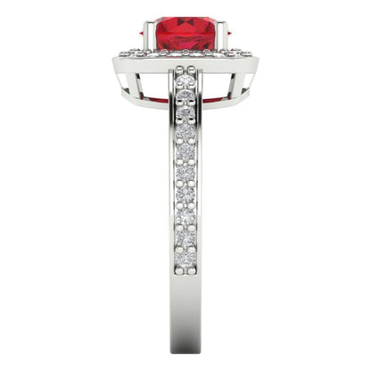 1.335 cttw Simulated Ruby Solitaire with Zirconia Simulated Diamond Accents Engagement Ring - Solid Gold (Round Cut,6.5mm)