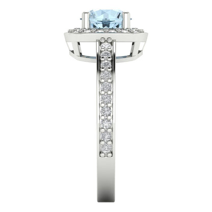 1.335 cttw Natural Aquamarine Solitaire with Zirconia Simulated Diamond Accents Engagement Ring - Solid Gold (Round Cut,6.5mm)