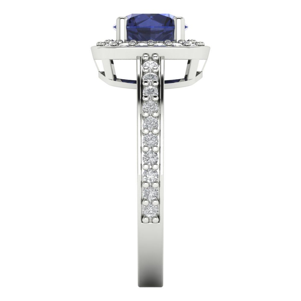 1.335 cttw Simulated Blue Sapphire Solitaire with Zirconia Simulated Diamond Accents Engagement Ring - Solid Gold (Round Cut,6.5mm)