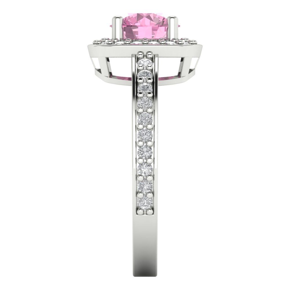 1.335 cttw Zirconia Simulated Pink Diamond Solitaire with Zirconia Simulated Diamond Accents Engagement Ring - Solid Gold (VVS1, Round Cut,6.5mm)