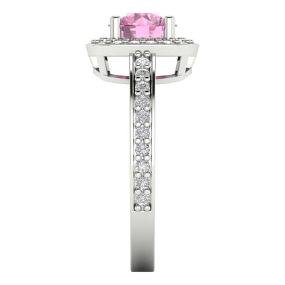 1.335 cttw Zirconia Simulated Pink Diamond Solitaire with Zirconia Simulated Diamond Accents Engagement Ring - Solid Gold (VVS1, Round Cut,6.5mm)
