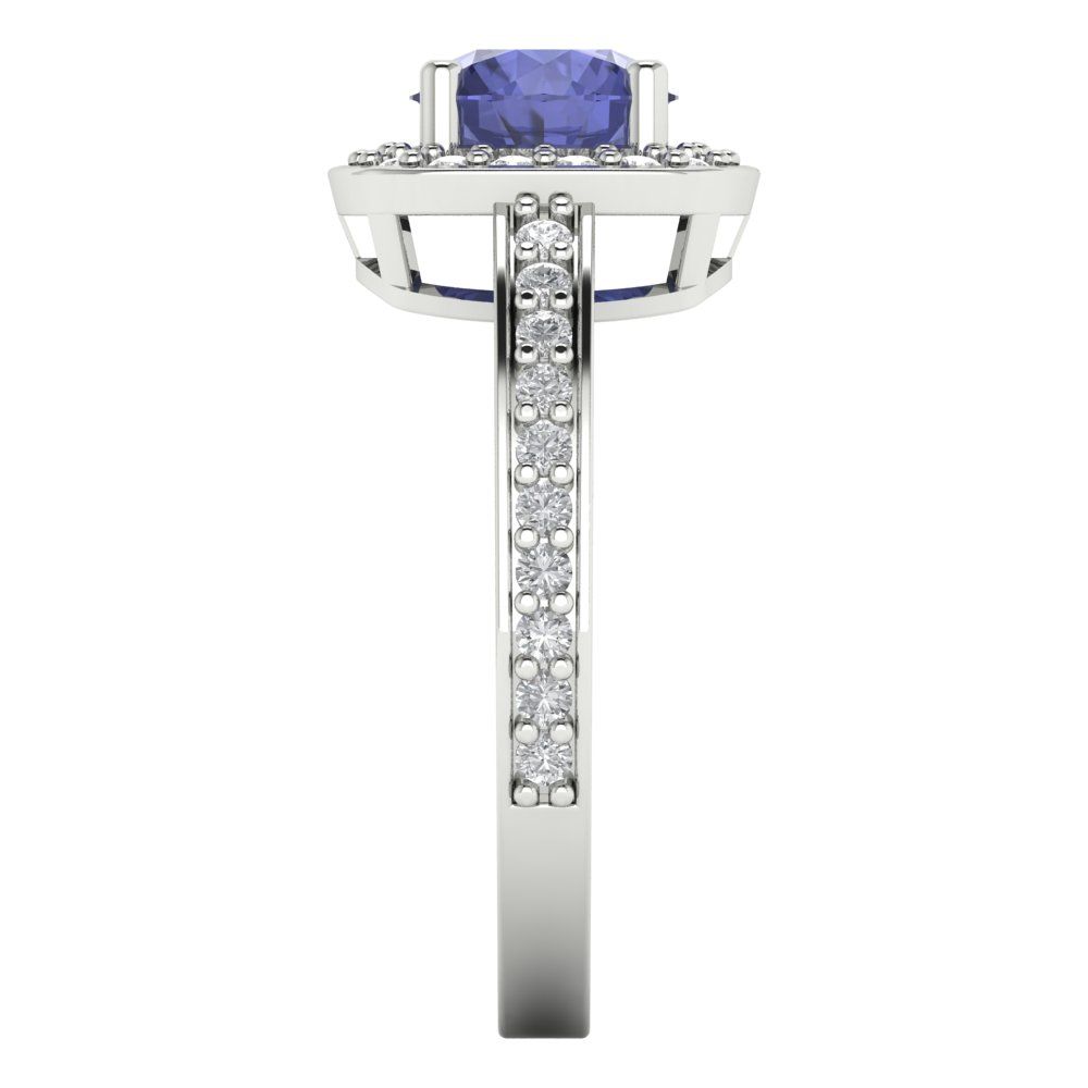 1.335 cttw Simulated Tanzanite Solitaire with Zirconia Simulated Diamond Accents Engagement Ring - Solid Gold (Round Cut,6.5mm)