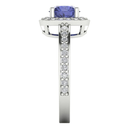 1.335 cttw Simulated Tanzanite Solitaire with Zirconia Simulated Diamond Accents Engagement Ring - Solid Gold (Round Cut,6.5mm)
